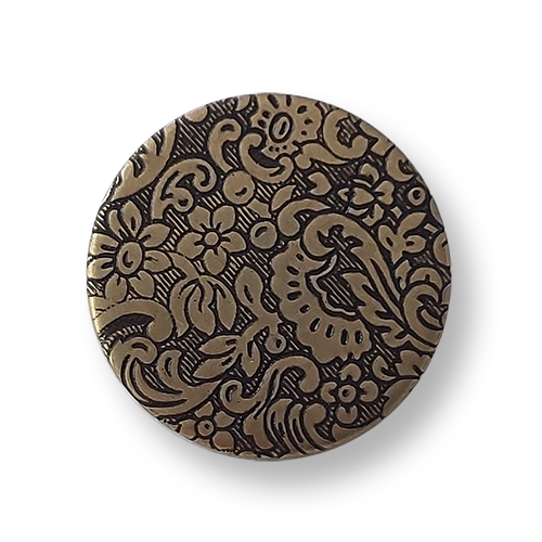 Altmessingfarbene Metallblech Knöpfe mit Blumenmuster- sehr detailreich