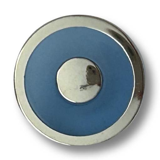 www.knopfparadies.de - k361bl - Kunststoffknopf in Blau mit edlem silberfarbenen Metallrand