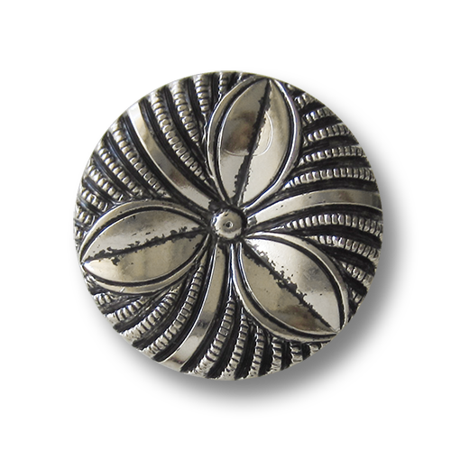 Leichter Knopf in silberner Metall Optik mit floralem Motiv