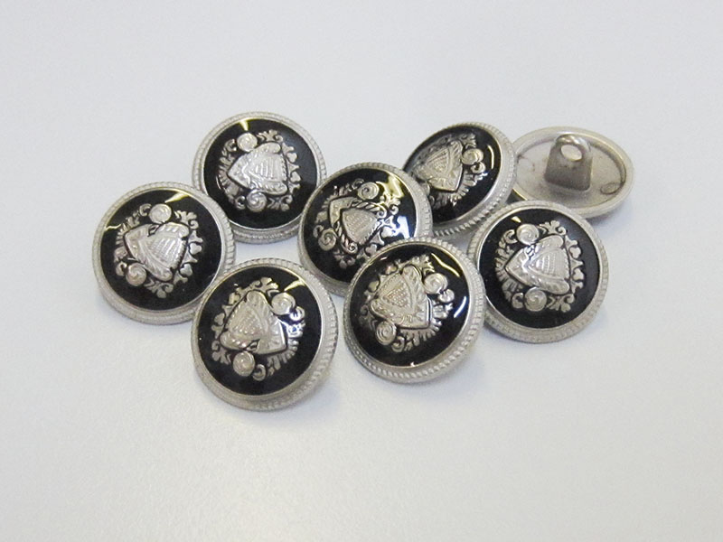 www.knopfparadies.de - 5977ss - Schwarz-silberfarbene Metallknöpfe mit Wappenmotiv