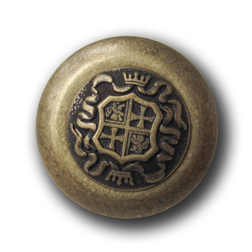 Edler Wappen Metall Knopf mit Krone, Kreuz & Löwe