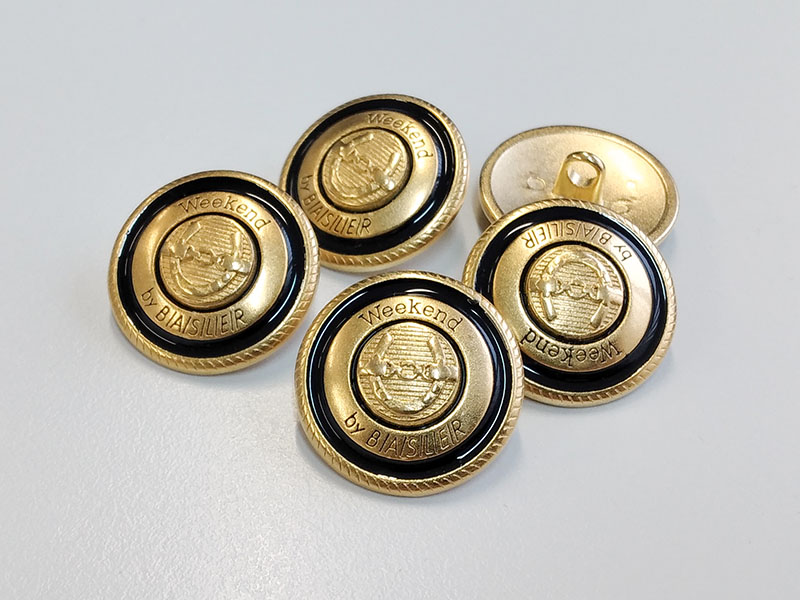 www.knopfparadies.de - 5699gb - Metallknöpfe in matt gold mit dunkelblauen Elementen