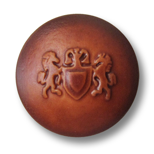 www.Knopfparadies.de - 1670mb - Mittel- bis rotbraune Kunststoffknöpfe mit Wappen Motiv wie Lederknöpfe