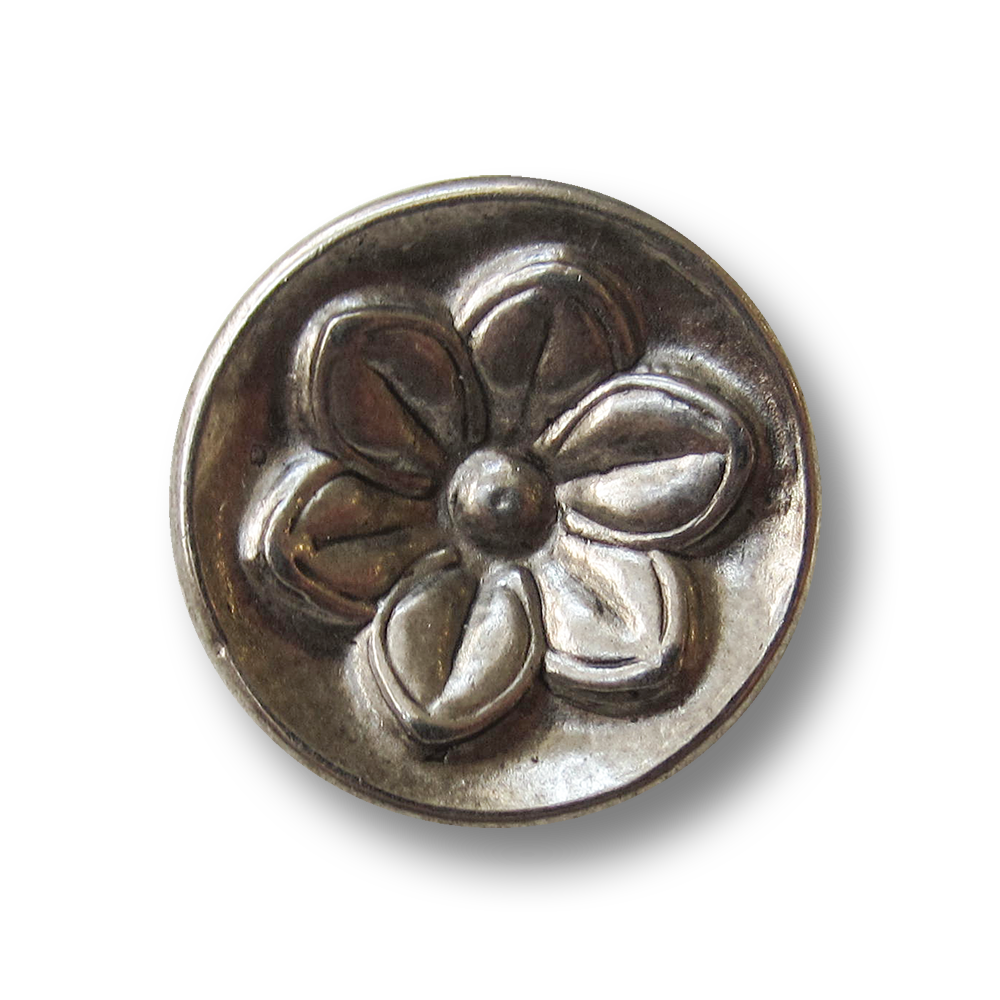 Großer altsilberfb. Blumen Metallknopf (j088as)