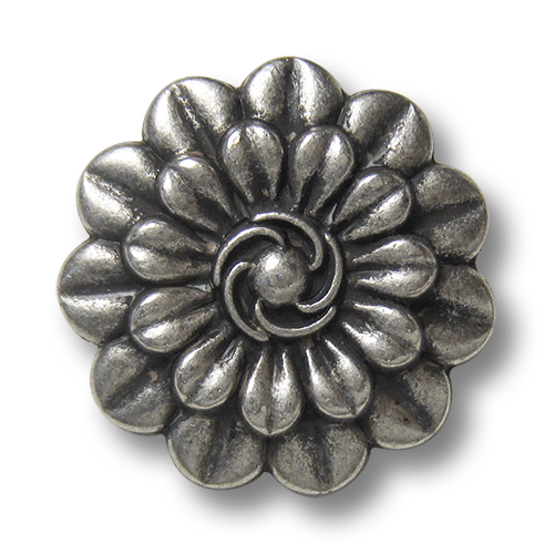 www.Knopfparadies.de - 5875as - Wunderschöne silberne Metallknöpfe mit Blumen Motiv