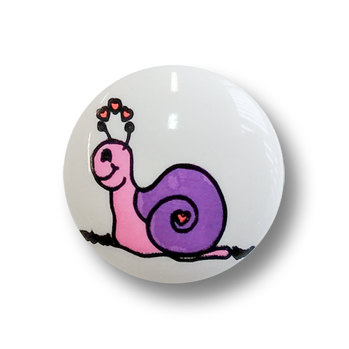 www.knopfparadies.de - 2194sc - Hübsche Kinderknöpfe mit Motiv: pinke Schnecke mit lila Haus