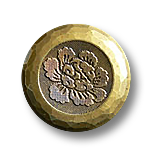 www.knopfparadies.de - 0552m - Kunststoffknopf messingfarben mit floralem Motiv