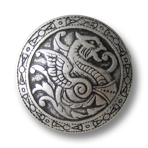 Altsilberfarbene Metallknöpfe mit Drachenmotiv