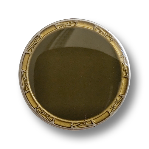 Glänzend olivgrüner Ösenknopf mit altgoldfb.  Einfassun