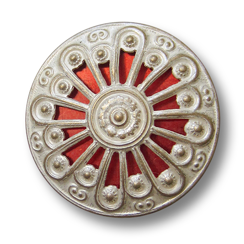 www.knopfparadies.de - 1696ro - Metallblechknöpfe in blass gild mit rotem Inlay