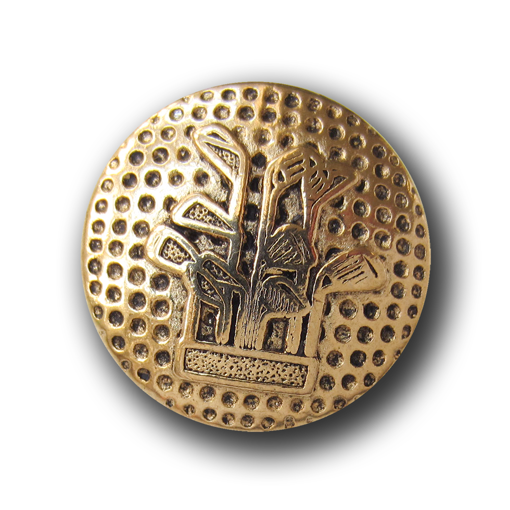 Altgoldfarbener Designerknopf mit Golfmotiv
