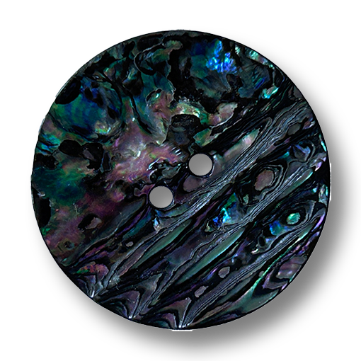 Abalone-Perlmuttknopf in Dunkel mit Rillen und glatter Hälfte, funkelnd