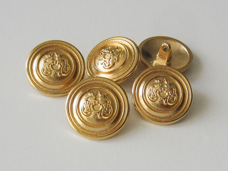 www.Knopfparadies.de - 2453gg - Gold glänzende Ösen Metallknöpfe mit Pferde Motiv