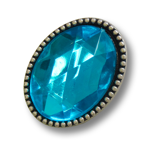 www.knopfparadies.de - Blau funkelnde Schmuckknöpfe / Glitzerknöpfe, oval