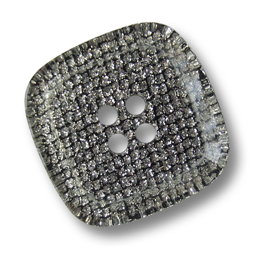 www.Knopfparadies.de - 2729gl - Viereckige Glitzerknöpfe aus Kunststoff in Silber & Schwarz