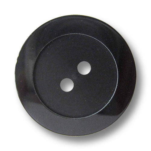 www.Knopfparadies.de - 4417sc - Elegante schwarze Zweiloch Kunststoffknöpfe mit breitem Rand