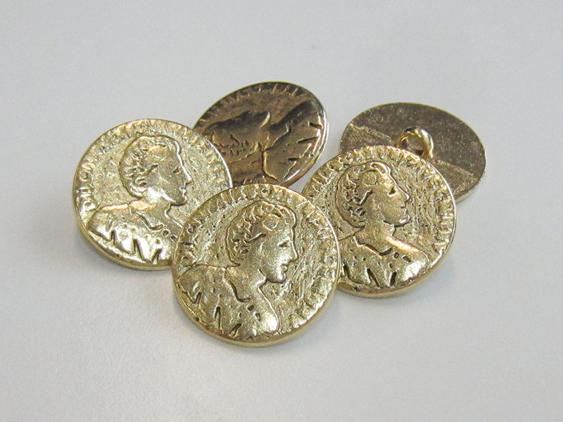 www.Knopfparadies.de - r093go - Älter wirkende Münzknöpfe aus Metall in Gold