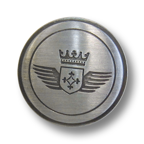 Hochwertiger altsilberfarbener Metallknopf mit heraldischem Emblem