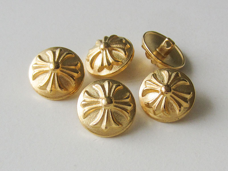 www.Knopfparadies.de - 0298go - Goldene Metallknöpfe mit Kreuz Motiv