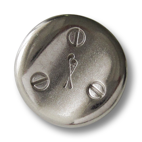 www.Knopfparadies.de - 3947ms - Moderne matt silberne Metallknöpfe mit gekreuzten Golfschlägern und Schlitzschrauben