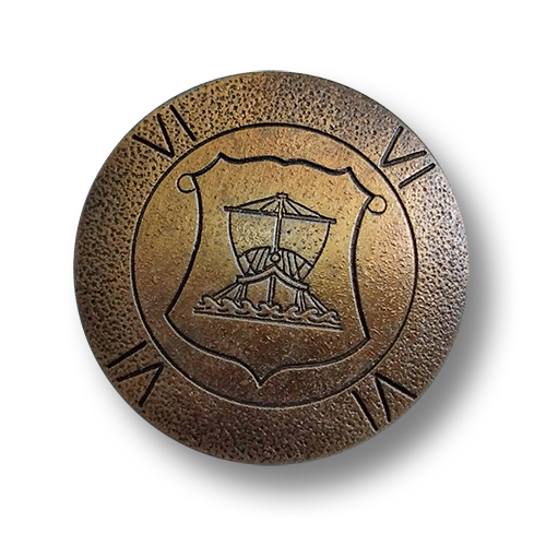 www.knopfparadies.de - 6087am - Altmessingfarbene Metallknöpfe mit Wappen "Segelschiff"