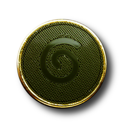 www.knopfparadies.de - d555 - Attraktiver Designerknopf in Dunkelgrün und Gold