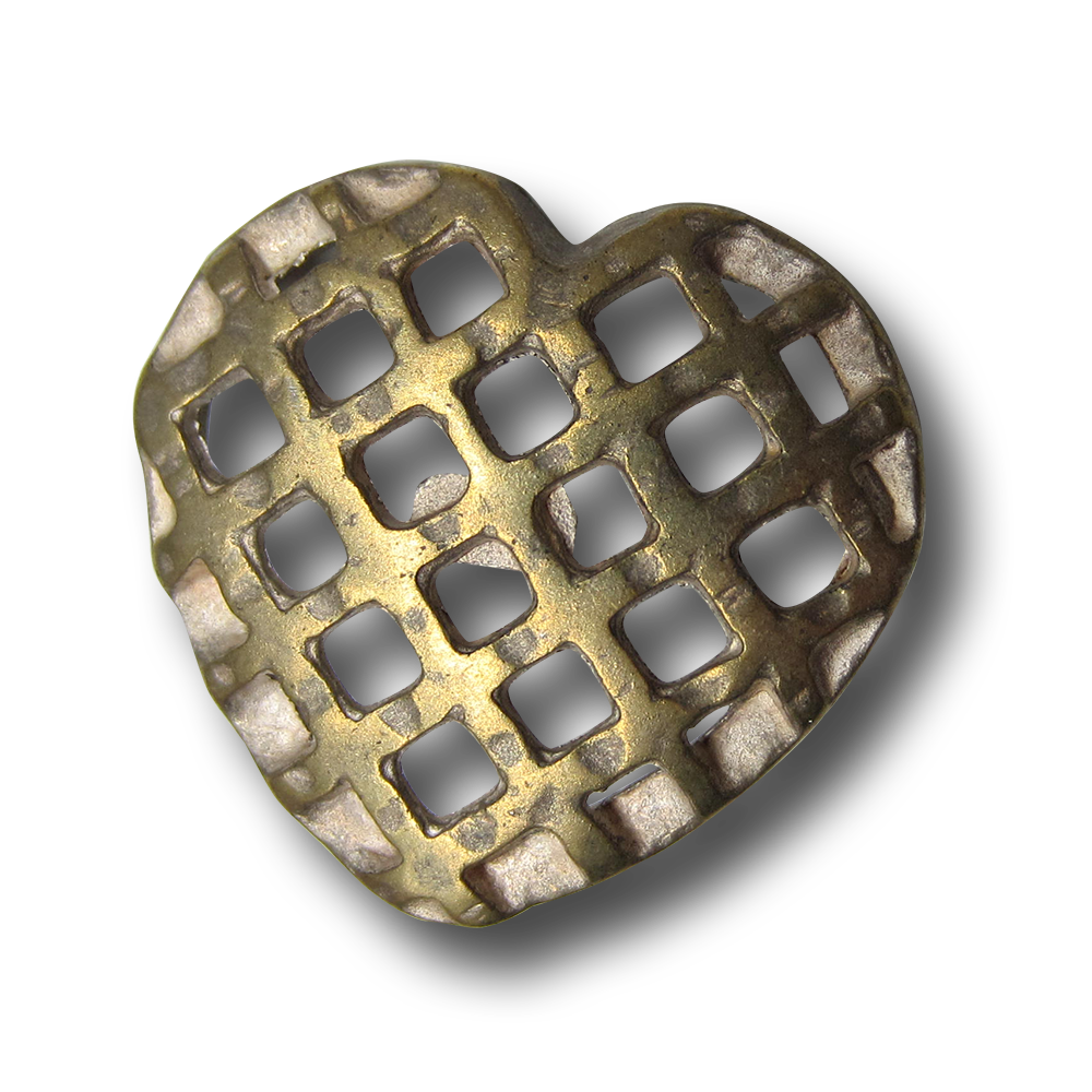 Ausgefallener Herz Knopf aus Metall in Gitter Optik