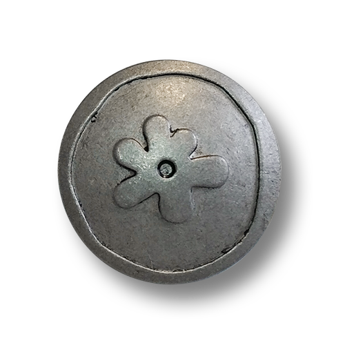 www.knopfparadies.de - 3739ds - Dunkel silberfarbene Metallknöpfe mit nostalgischem Blütenmotiv