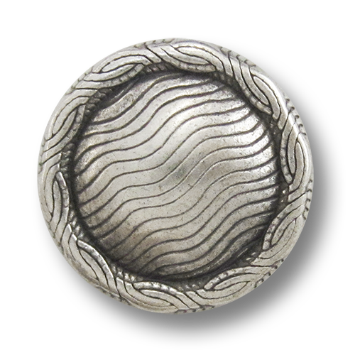 www.Knopfparadies.de - 3110as - Edle Metallknöpfe mit gewellten Linien in Altsilber & gekördeltem Rand
