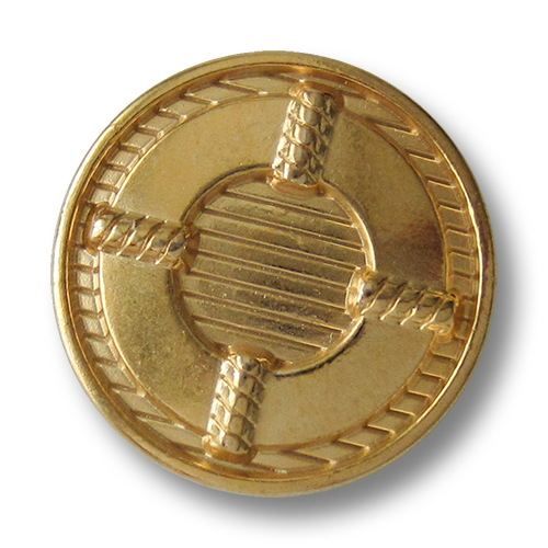 www.Knopfparadies.de - 3132go - Schraffierte Metallknöpfe in Gold mit Rettungs Ring