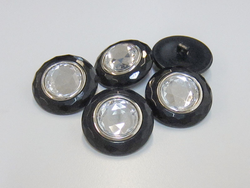www.Knopfparadies.de - 5396sc - Große schwarze Ösenknöpfe mit Glitzerstein