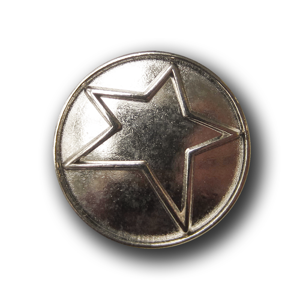 Moderner silberfarbener Ösen Metall Knopf mit Stern
