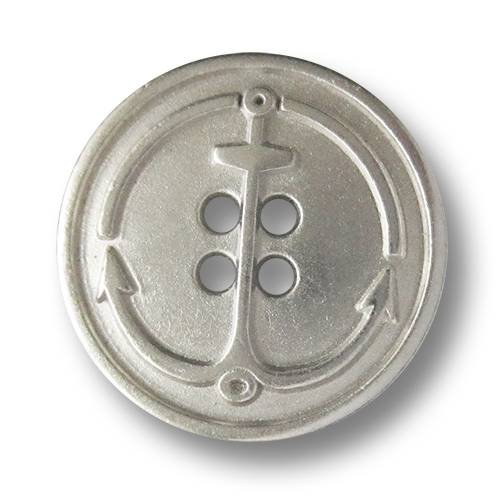 www.knopfparadies.de - 5804sm - Matt silberfarbene Metallknöpfe mit Anker als Motiv