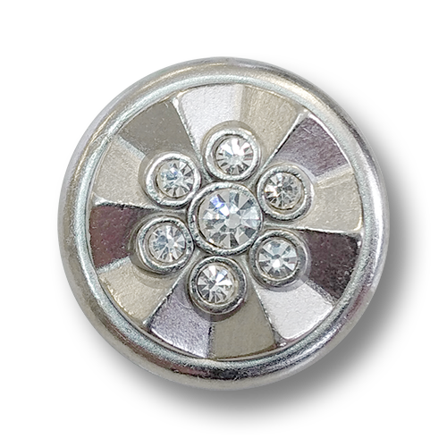www.knopfparadies.de - 5442si - Matt silberfarbene Designerknöpfe mit 7 Strass-Steinen