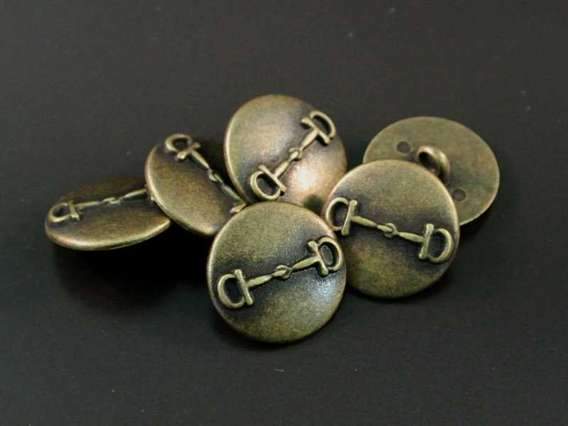 Altmessingfb. Metallknopf mit Pferde Trense