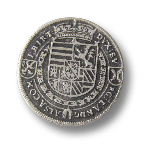 www.Knopfparadies.de - 0160as - Älter wirkende Münzknöpfe aus Metall mit Wappen