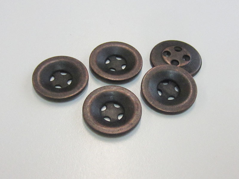 www.Knopfparadies.de - 3648ku - Altkupferfarbene Metallknöpfe mit vier Löchern
