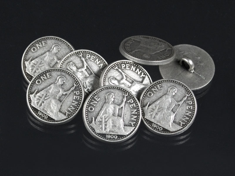 Altsilberfarbene One-Penny-Knöpfe