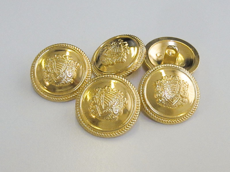 www.knopfparadies.de - 5977gg - Glänzend goldfarbene Metallknöpfe mit Wappenmotiv