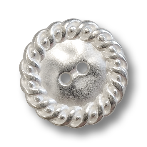 www.knopfparadies.de - 6096si - Silberfarbene Metallknöpfe mit zwei Löchern und verschnörkeltem Rand