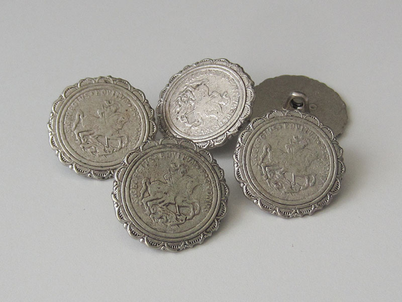 www.Knopfparadies.de - j077as - Edle Münzknöpfe aus Metall mit Georgstaler Motiv