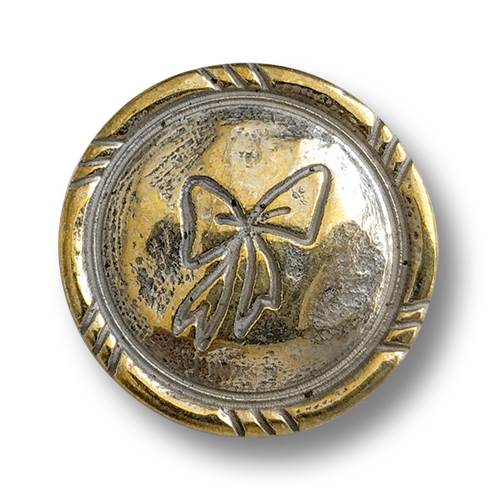www.knopfparadies.de - 3934me - Hell messingfarbene Metallknöpfe mit Schleifenmotiv
