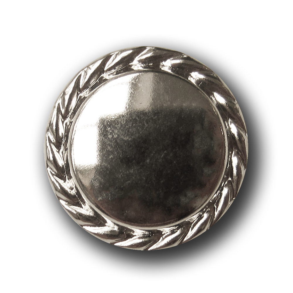 Silber glänzender Metallblech Knopf m. Kordel Rand