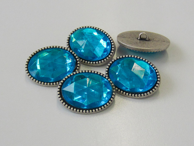 www.knopfparadies.de - Blau funkelnde Schmuckknöpfe / Glitzerknöpfe, oval