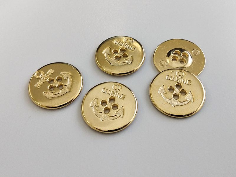 www.knopfparadies.de - 3169go - Glänzend goldfarbene Metallknöpfe mit Anker Motiv