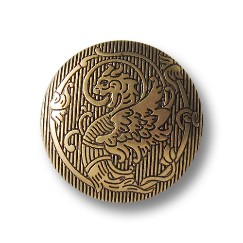 Bildschöne matt goldfarbene Motiv-Knöpfe aus Kunststoff mit Fabelmotiv Drachen