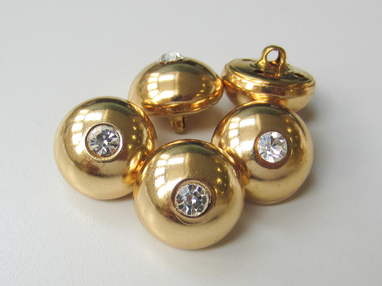 Goldfb. Metall Knopf mit Glas Strass Stein / B-WARE