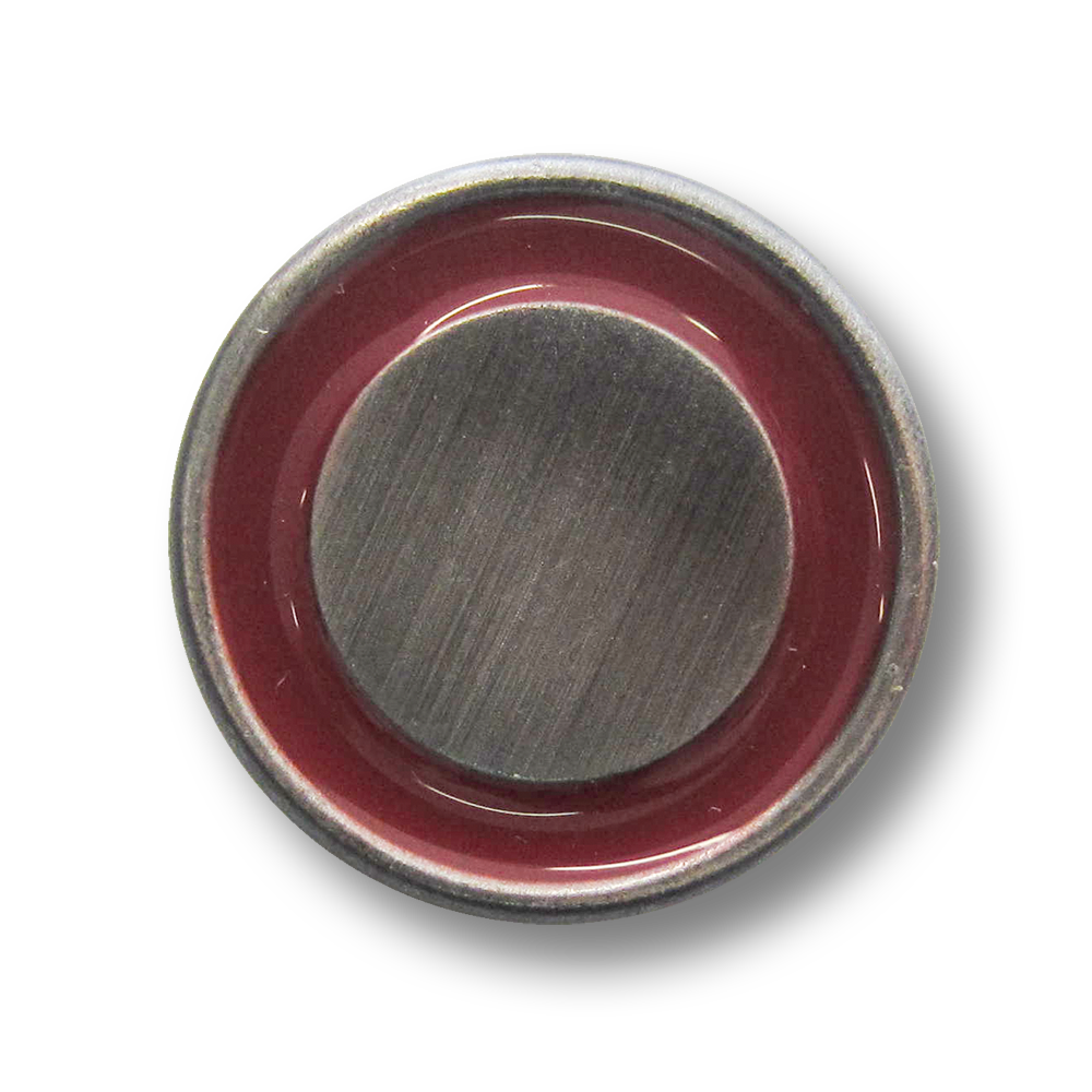 Eisenfarb. Metall Ösen Knopf mit rot glänzendem Ring