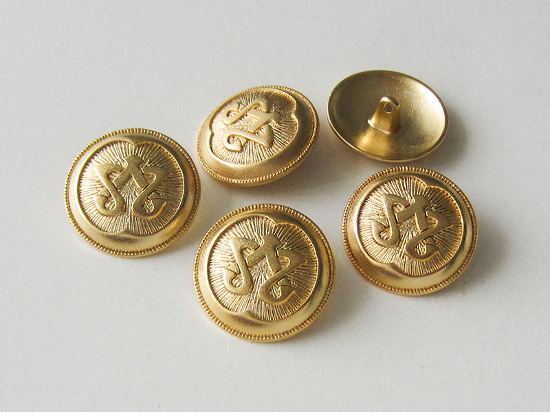 www.Knopfparadies.de - 4166go - Extravagante goldene Metallknöpfe mit Enblem