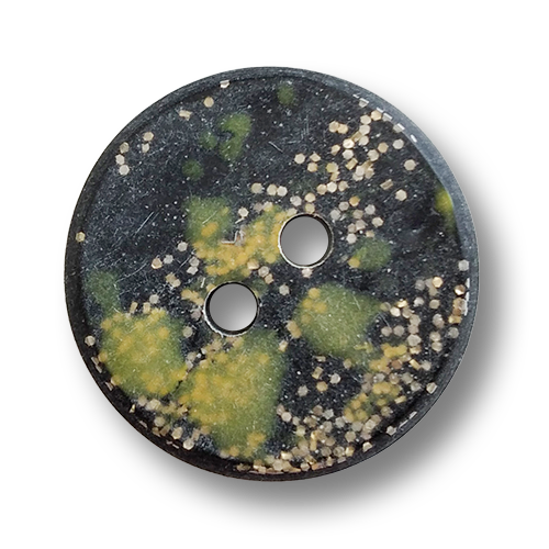 Kunststoffknopf schwarz olivgrün Glitzerpunkte klein